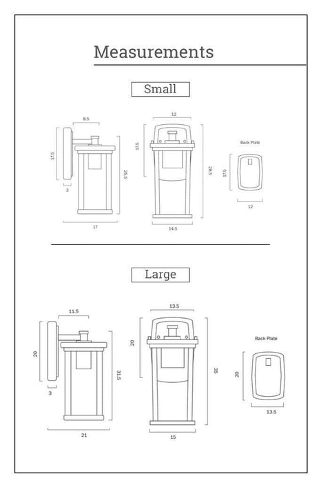 Measurement diagram for outdoor wall lantern