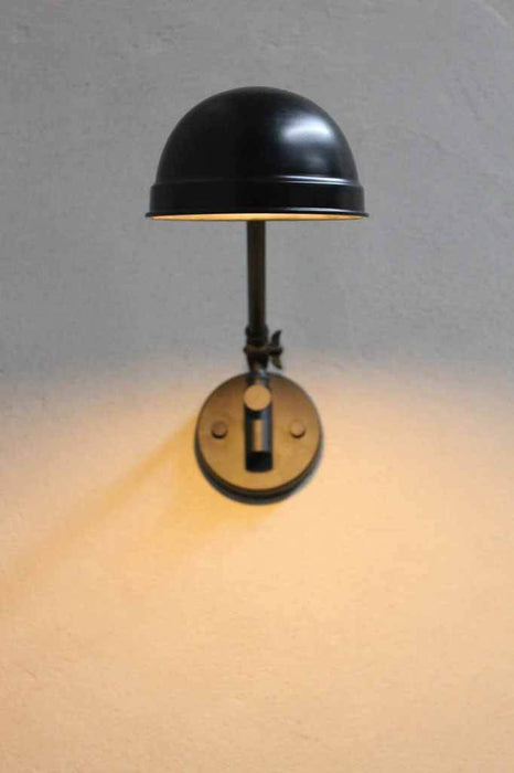 Modern industrial wall lamp is a stylish and practical lighting solution for any room. black metal shade with black wall sconce