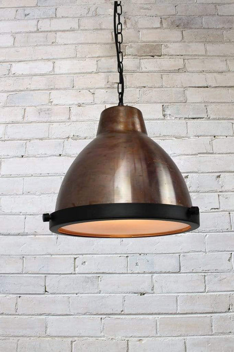 Rustic copper pendant light with glass cover