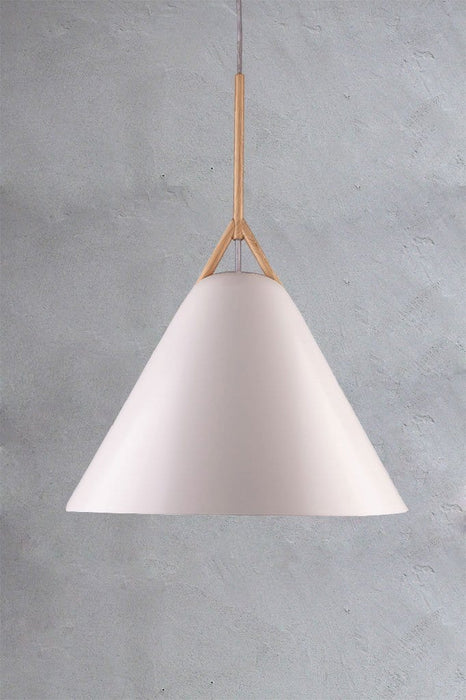 Off white scandi pendant light with natural look suspension