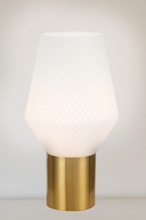 Matt opal glass table lamp with antique gold base