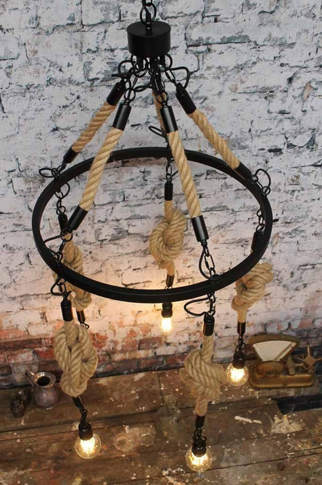 Rope chandelier is truly a unique multi light is metal and with natual rope ideal for table lighting or kitchen lighting