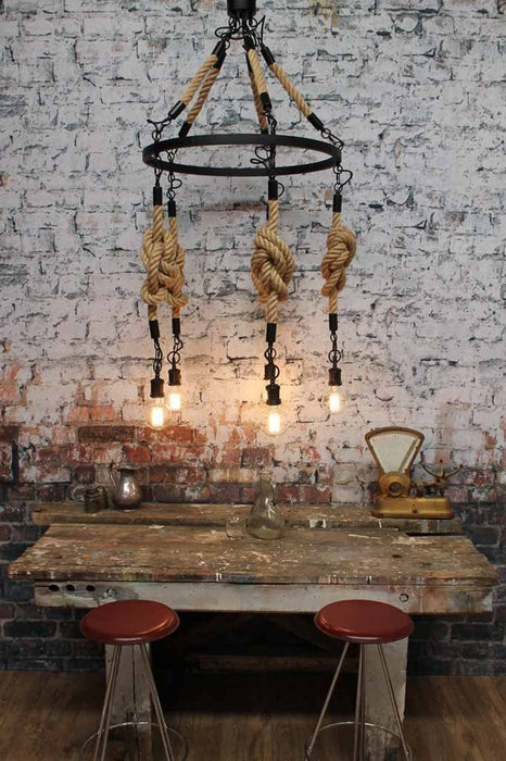 rope chanderlier Industrial chic  french provincial or coastal abode this rope chandelier is is ideal over tables  bedrooms or kitchens