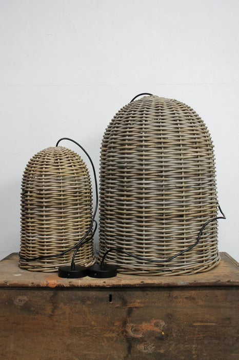 Small and large rattan pendant light