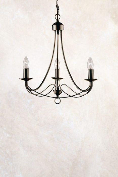 three light chandelier in antique brass