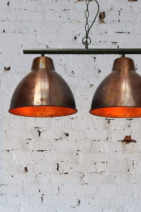 Three light hanging copper shades no cover