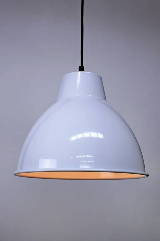 White loft pendant with black fabric cord