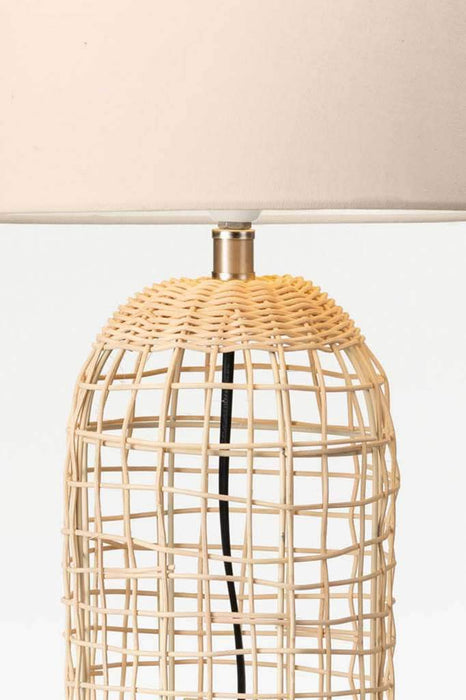 Woven cane table lamp base detail